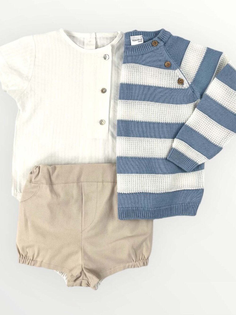 Baby Boys Striped Outfit - Blue Sweater, Shirt and Shorts (6M--18M)